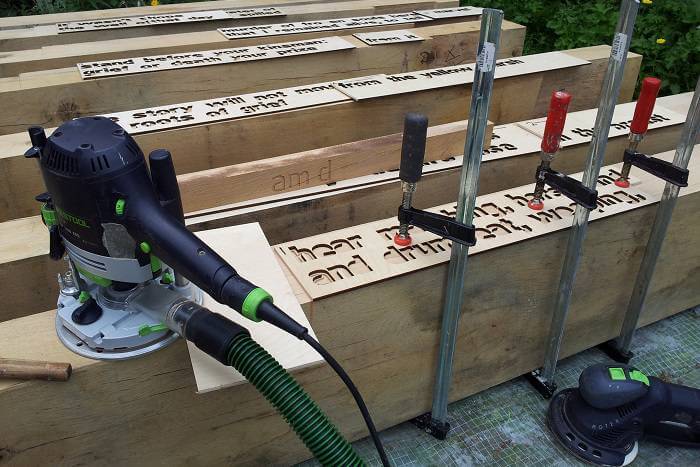 Plywood stencils for Culloden benches with Old School Fabrications