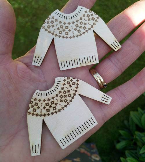 Shetland jumper brooch prototypes