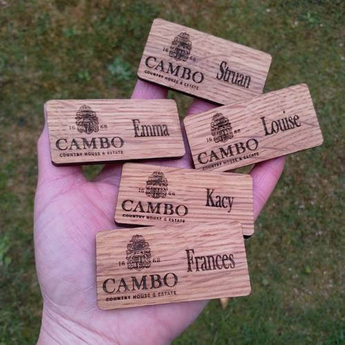 Cambo Estate wedding team badges